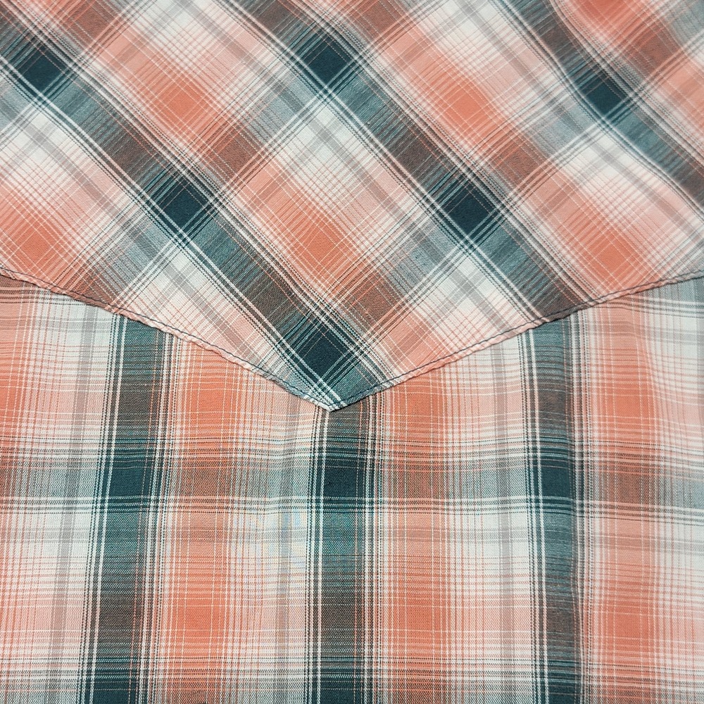 Wrangler Shirt Men's Med Orange Plaid Western Snap Short Sleeve Casual Cowboy - Picture 9 of 14